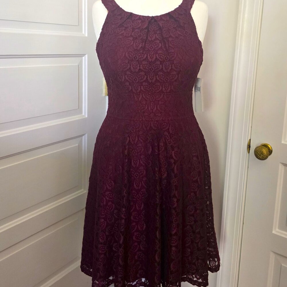 Wisp NWT Burgundy Lace Halter Cocktail Party/Wedding Knee-Length Dress Sz 12